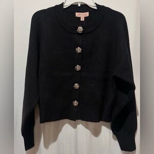 Philosophy Black Cardigan Sweater with Silver Buttons Accents - Size L